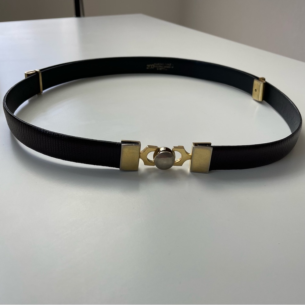Vintage Cuero Vaca Industria Argentina Dark Brown Leather Belt w/Gold Hardware - Picture 11 of 12